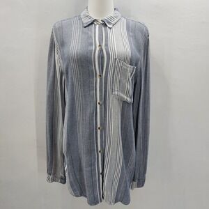 Maeve Anthropologie Button Down Shirt Women's Large Blue Stripe Viscose Boho